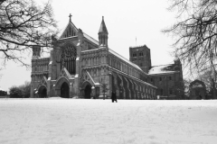 St Albans Cathedral in snow